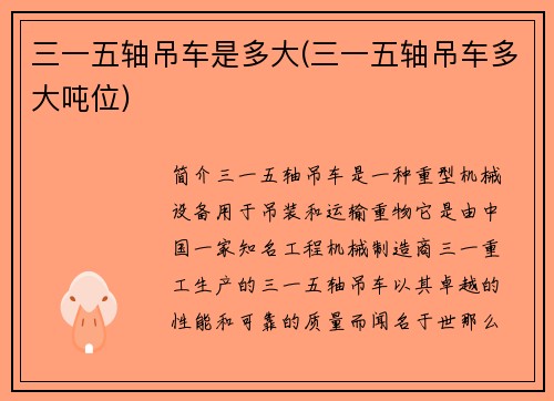 三一五轴吊车是多大(三一五轴吊车多大吨位)