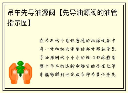 吊车先导油源阀【先导油源阀的油管指示图】